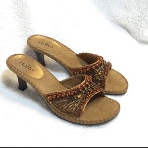 Bronze Boho Beaded Kitten Heels Shoes